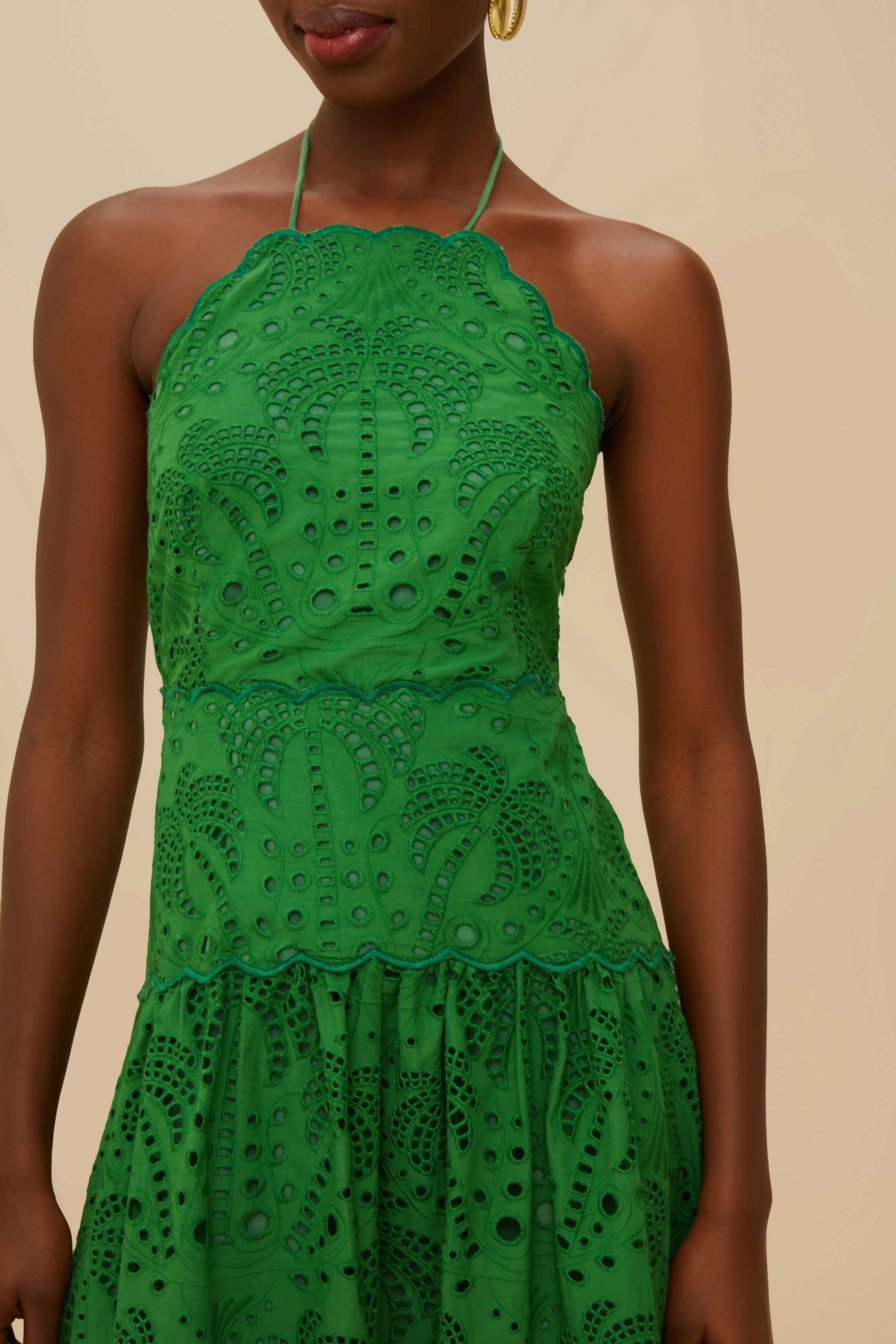Robe midi Palm Tree Eyelet à bretelles - Vert