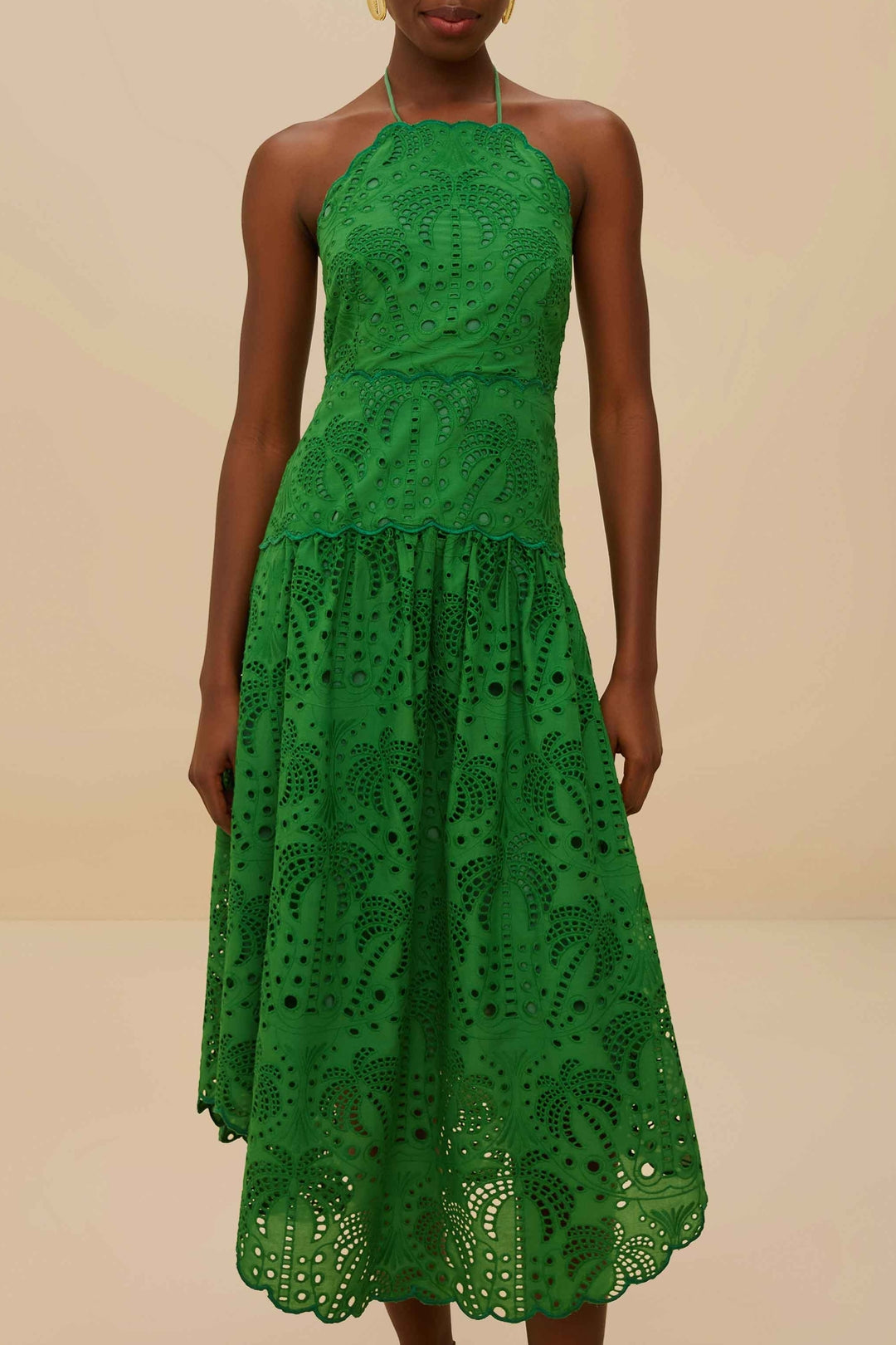 Robe midi Palm Tree Eyelet à bretelles - Vert
