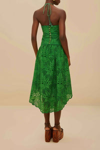 Robe midi Palm Tree Eyelet à bretelles - Vert