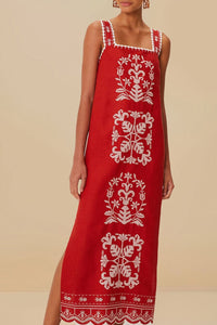 DJV_Tropical Cross Stitch Embroidered Red Robes longues - Tropical Cross Stitch Embroidered Red