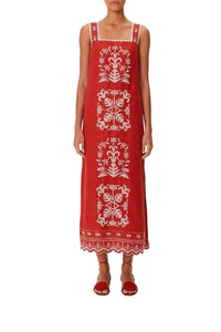 DJV_Tropical Cross Stitch Embroidered Red Robes longues - Tropical Cross Stitch Embroidered Red
