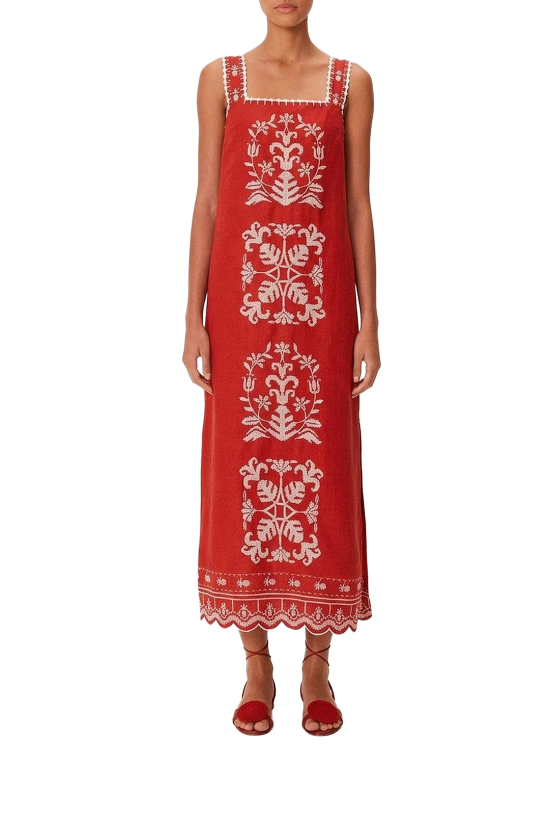 DJV_Tropical Cross Stitch Embroidered Red Robes longues - Tropical Cross Stitch Embroidered Red