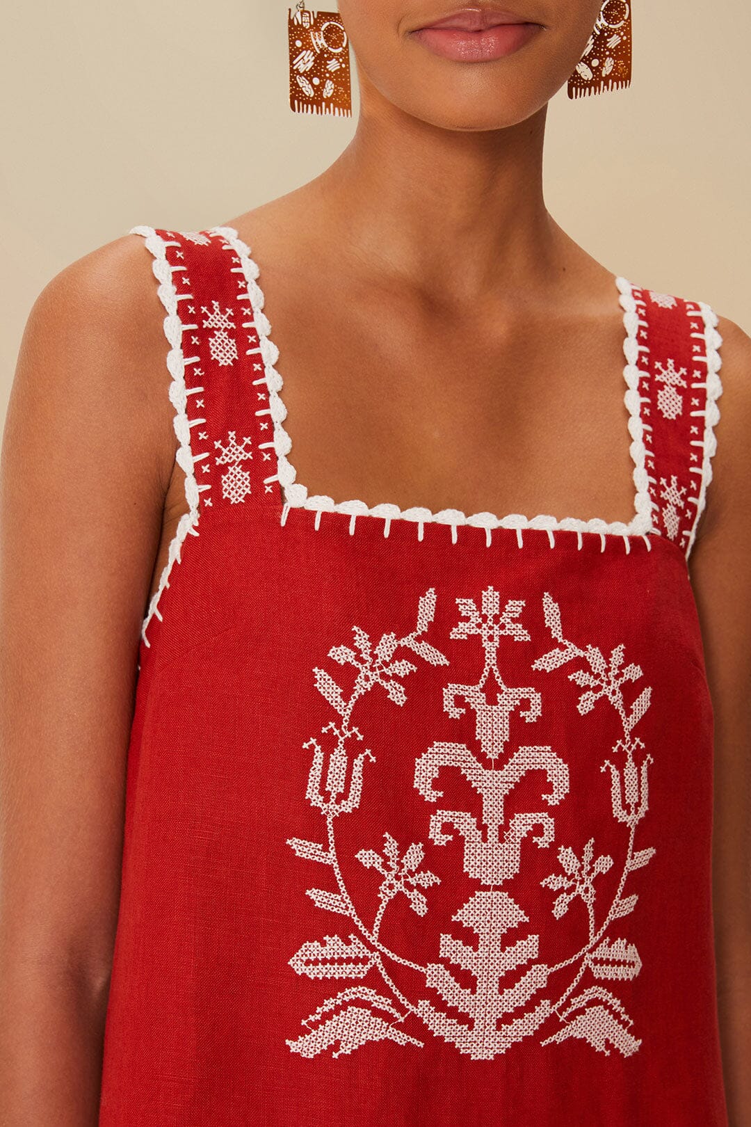 DJV_Tropical Cross Stitch Embroidered Red Robes longues - Tropical Cross Stitch Embroidered Red