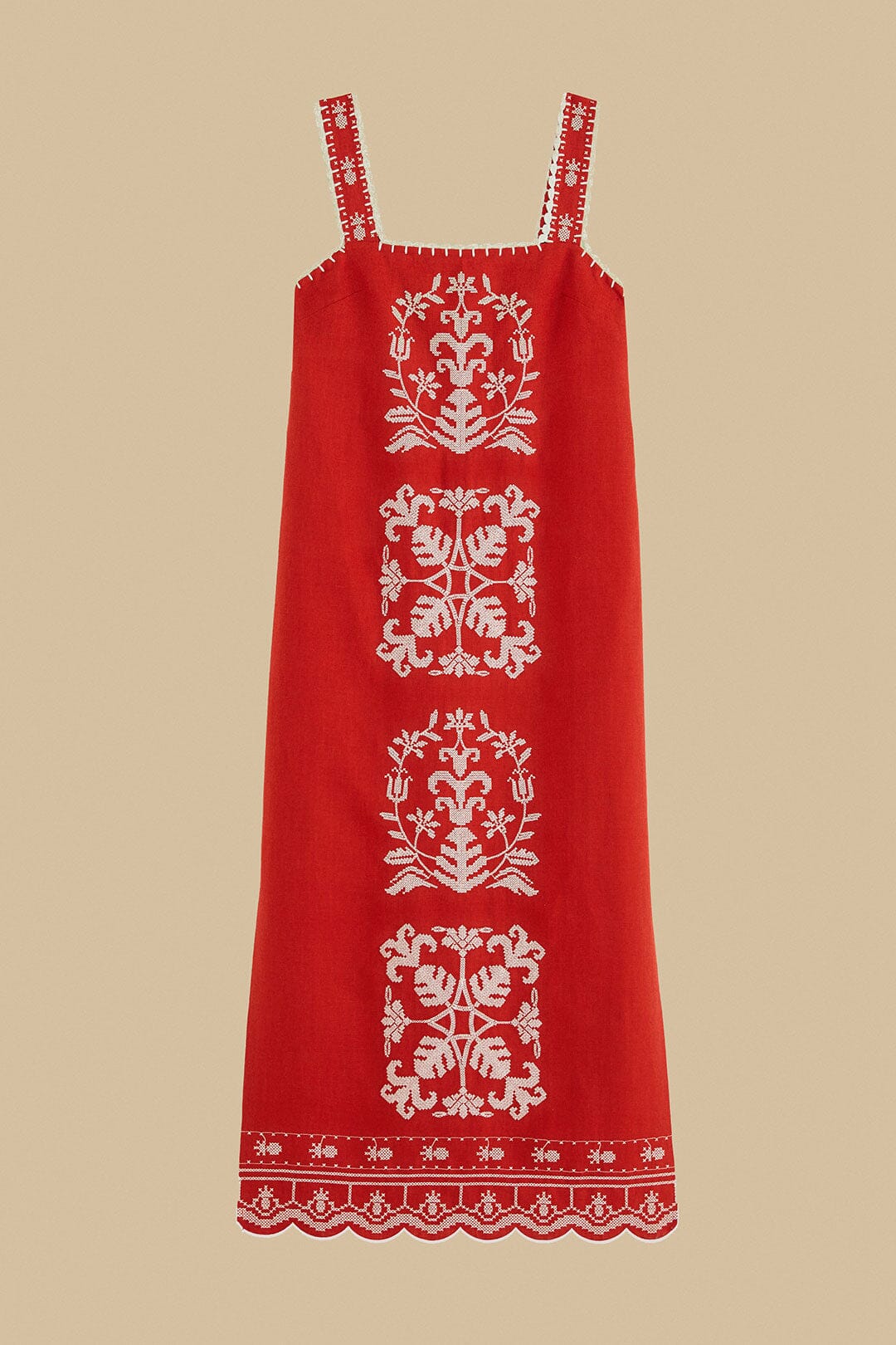 DJV_Tropical Cross Stitch Embroidered Red Robes longues - Tropical Cross Stitch Embroidered Red