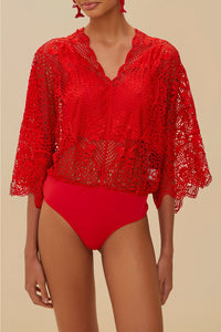 Landscape guipure bodysuit - Red