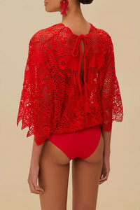 Landscape guipure bodysuit - Red