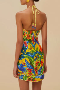 Robe courte à bretelles en lin - Jaune