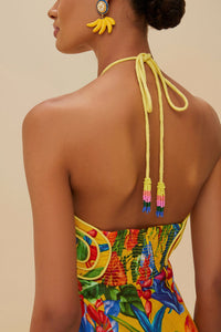 Robe courte à bretelles en lin - Jaune