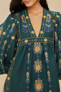 Robe midi Pineapple brodée Tunic en lin - Vert