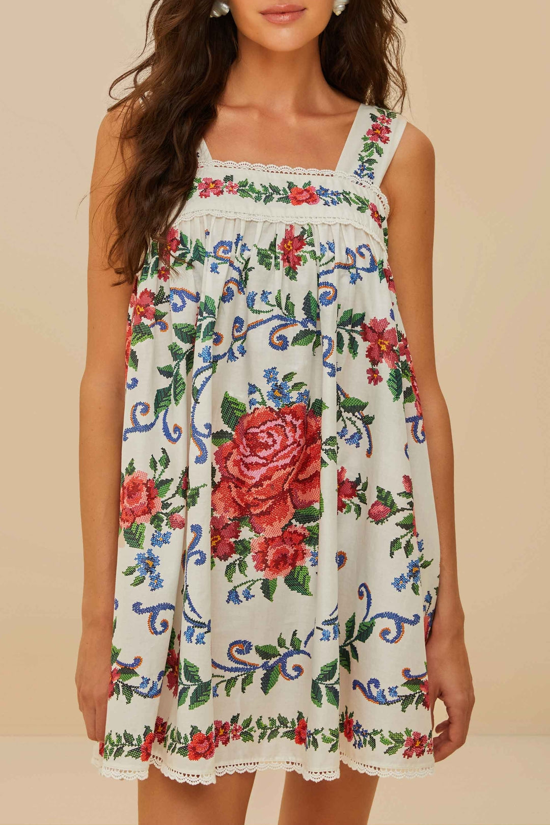 Robe courte Flower Tapestry - Blanc
