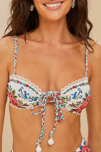 Flower Tapestry bikini top - Blue