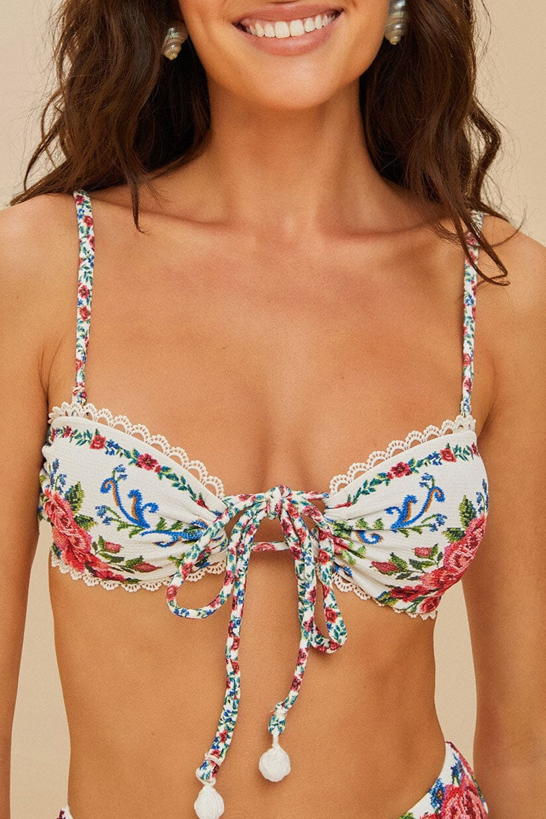 Flower Tapestry bikini top - Blue
