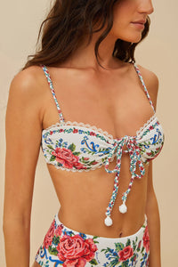 Flower Tapestry bikini top - Blue