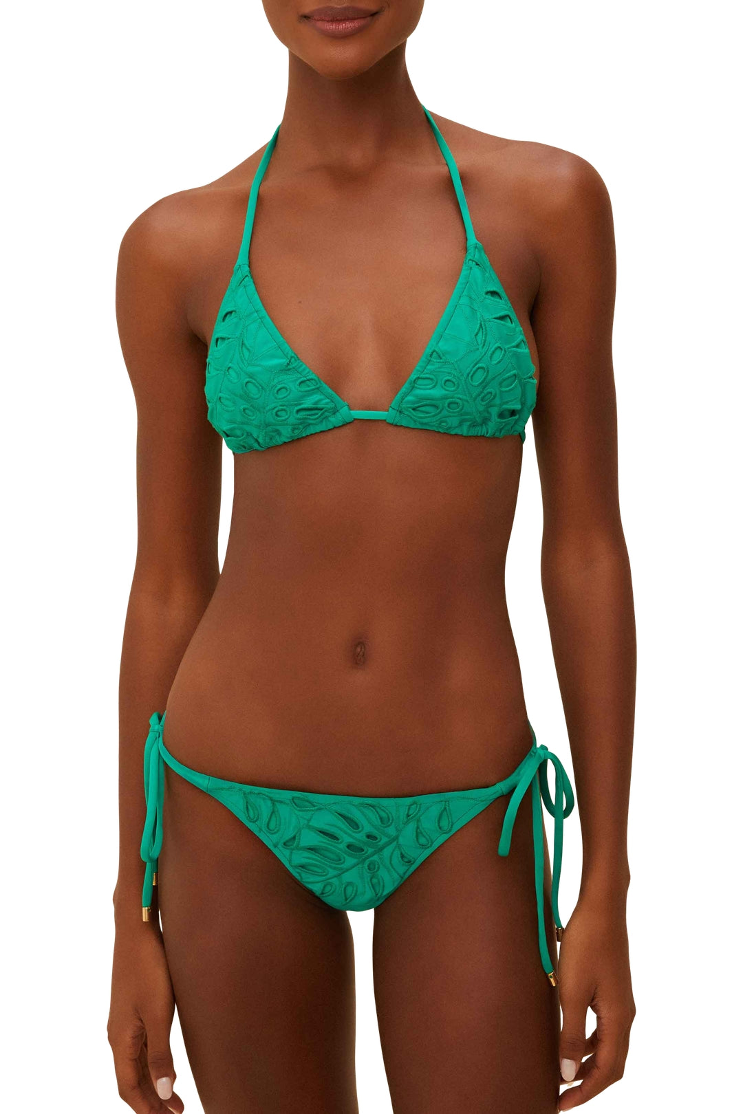 Monstera eyelet low rise bikini bottoms - Green