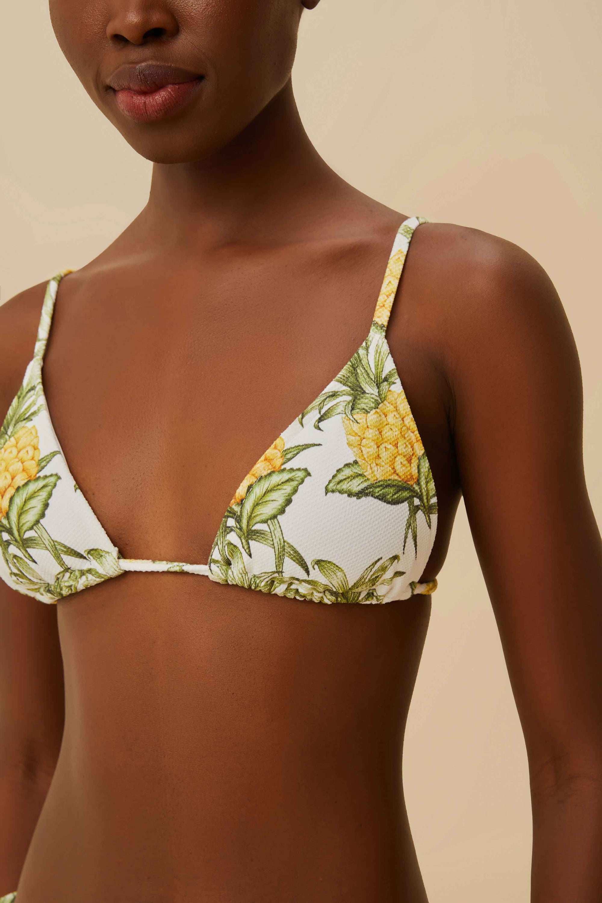 Delicate Pineapple triangle bikini top - Yellow