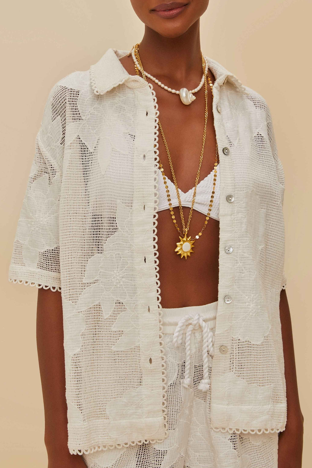Flower openwork shirt - White