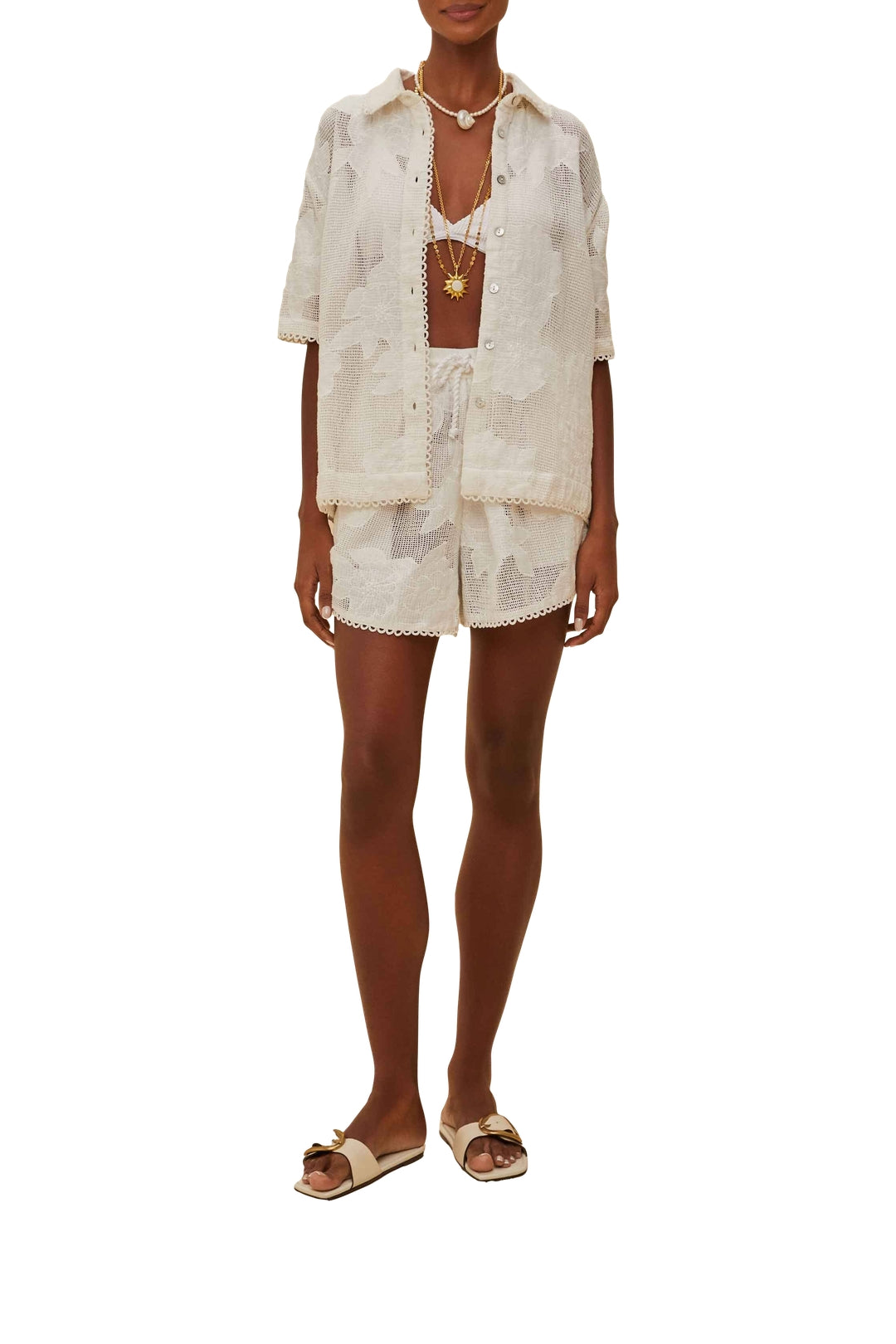 Flower openwork shirt - White