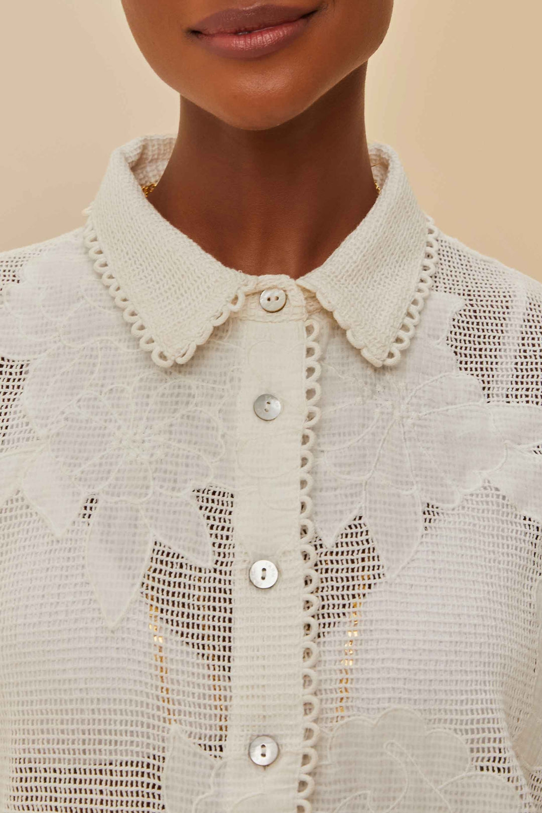 Flower openwork shirt - White