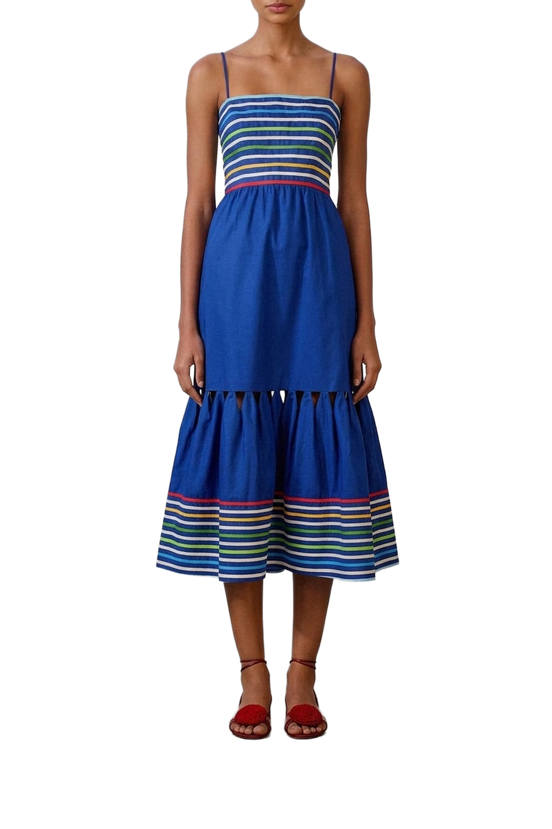 Robe midi à rayures - Bleu