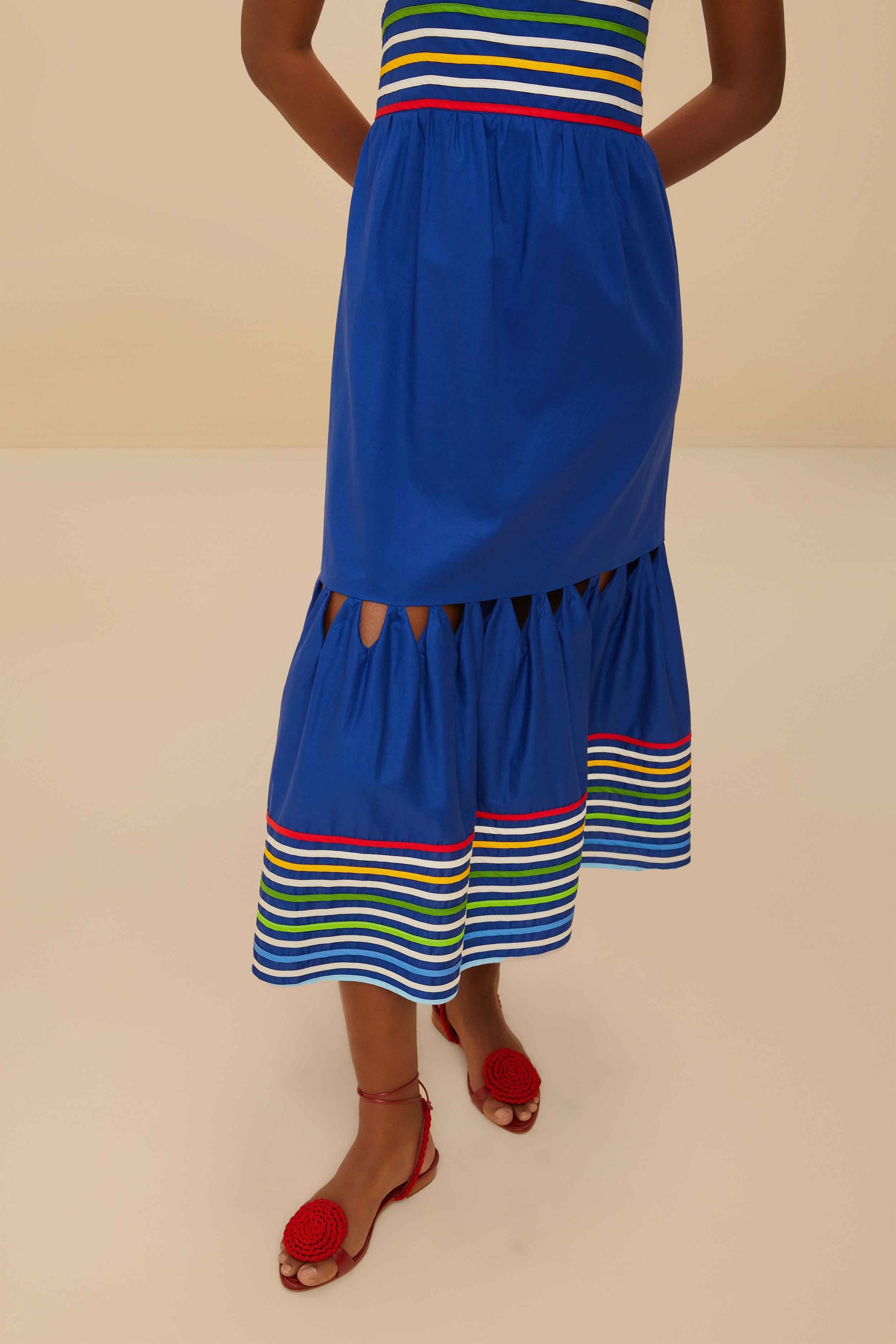 Robe midi à rayures - Bleu