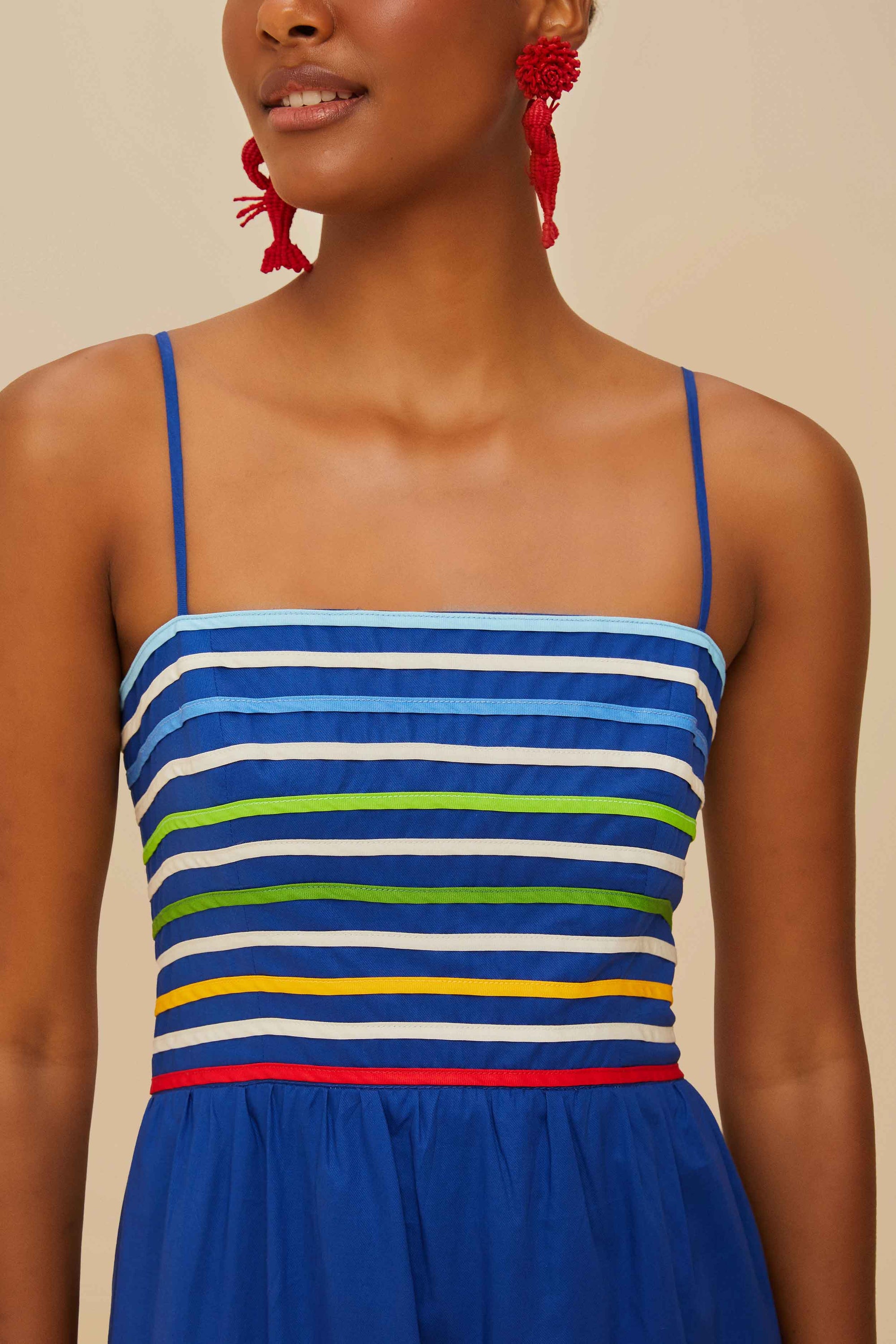 Robe midi à rayures - Bleu