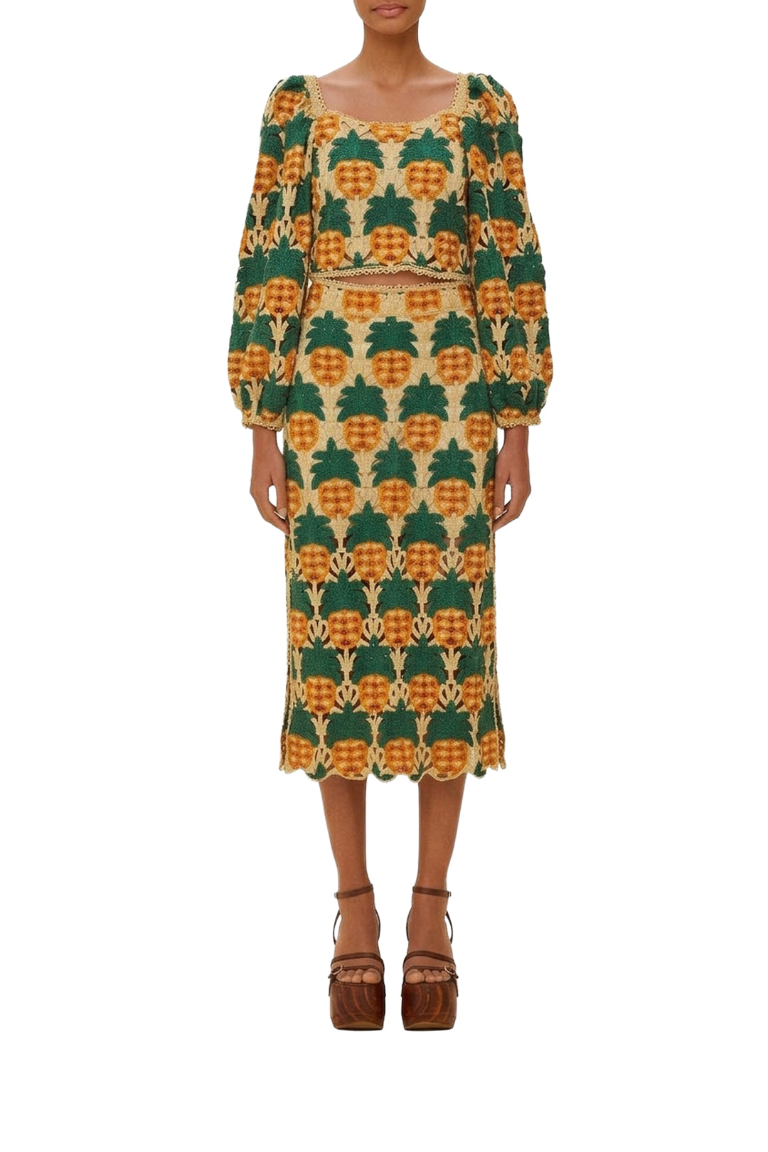 Pineapple crochet midi skirt - Beige