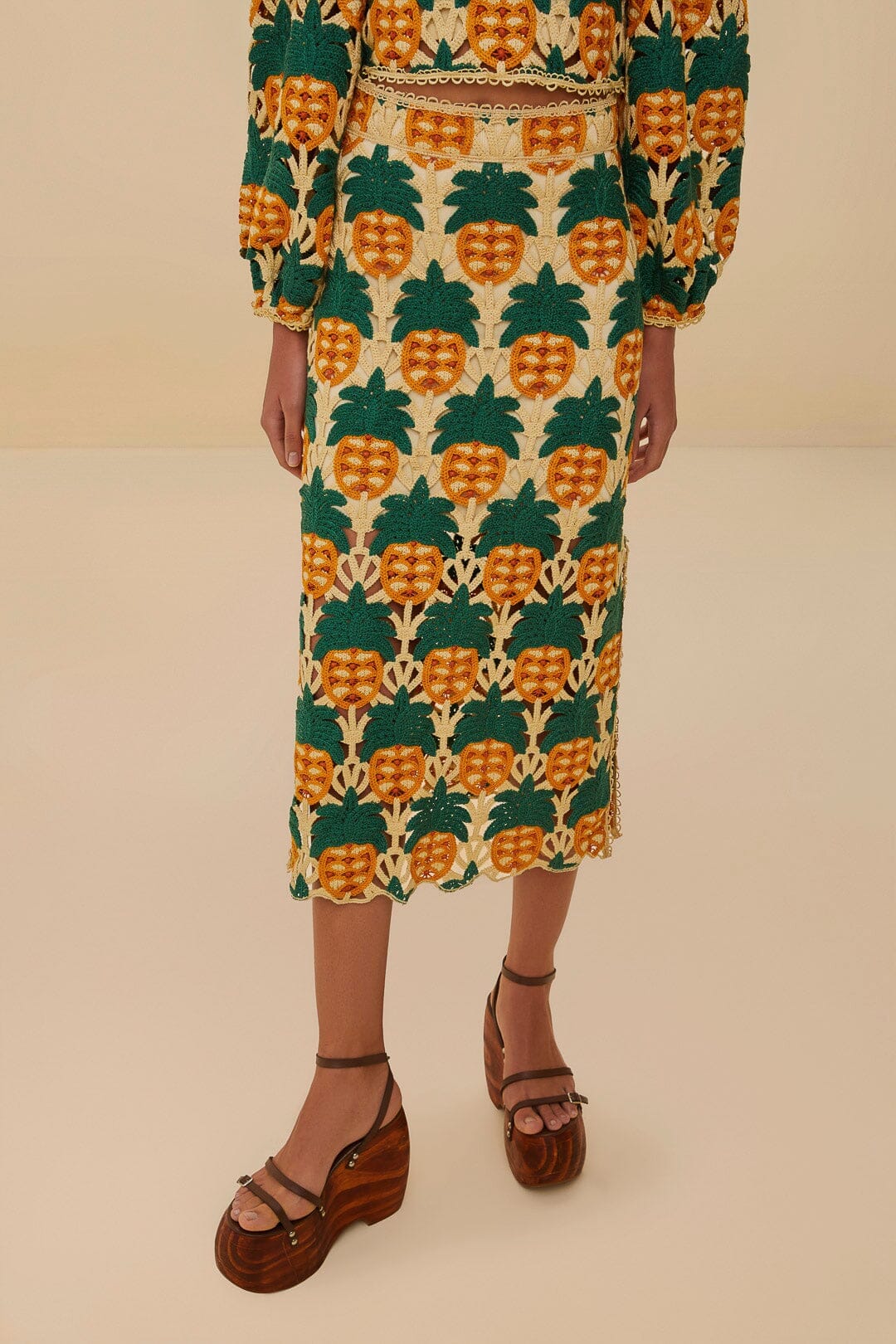 Pineapple crochet midi skirt - Beige