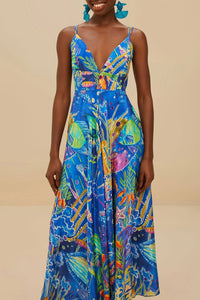 Robe longue à bretelles - Bleu