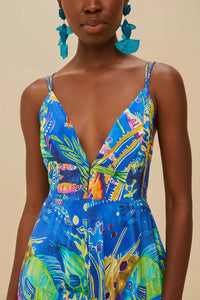 Robe longue à bretelles - Bleu