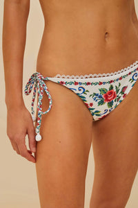 Flower tapestry low-rise bikini bottoms - Blue