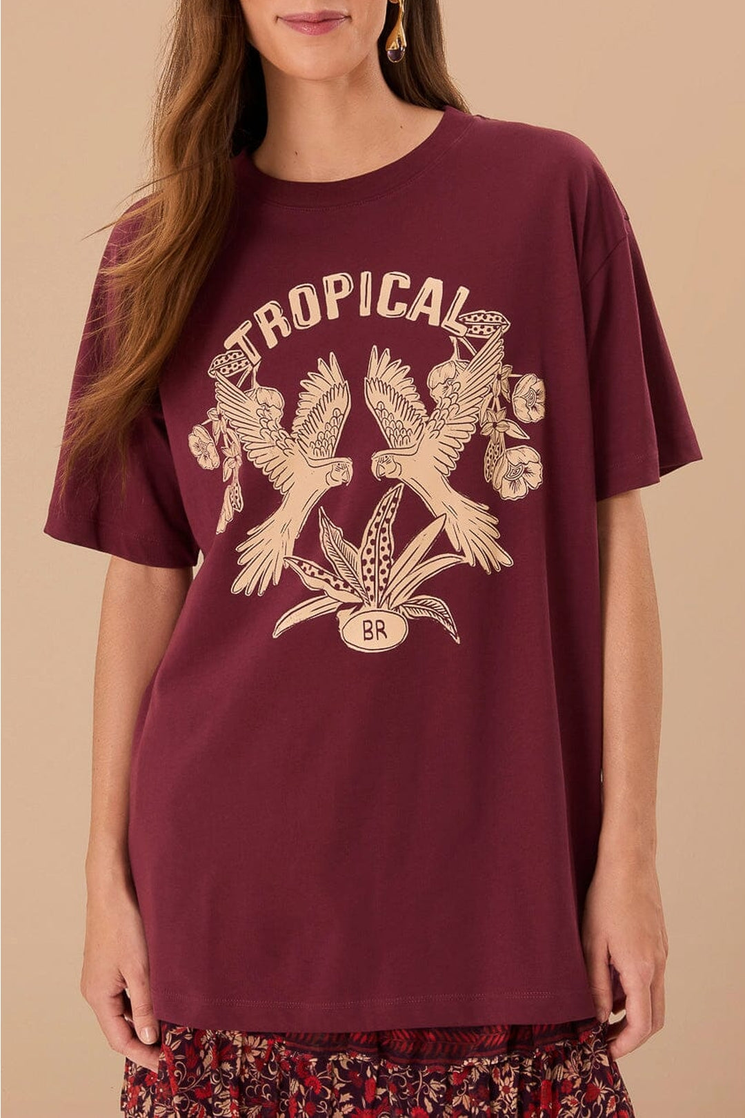 T-shirt Tropical en coton - Bordeaux