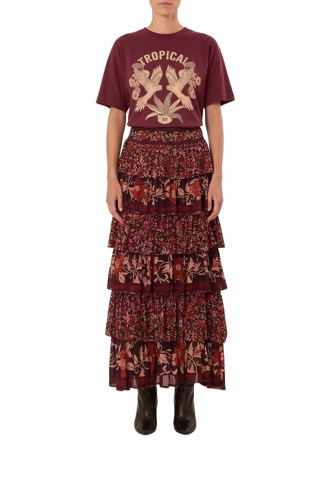 T-shirt Tropical en coton - Bordeaux