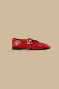 MEDIA OFF LINE_Ballerines brodées en cuir - Rouge