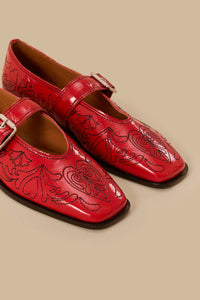 MEDIA OFF LINE_Ballerines brodées en cuir - Rouge