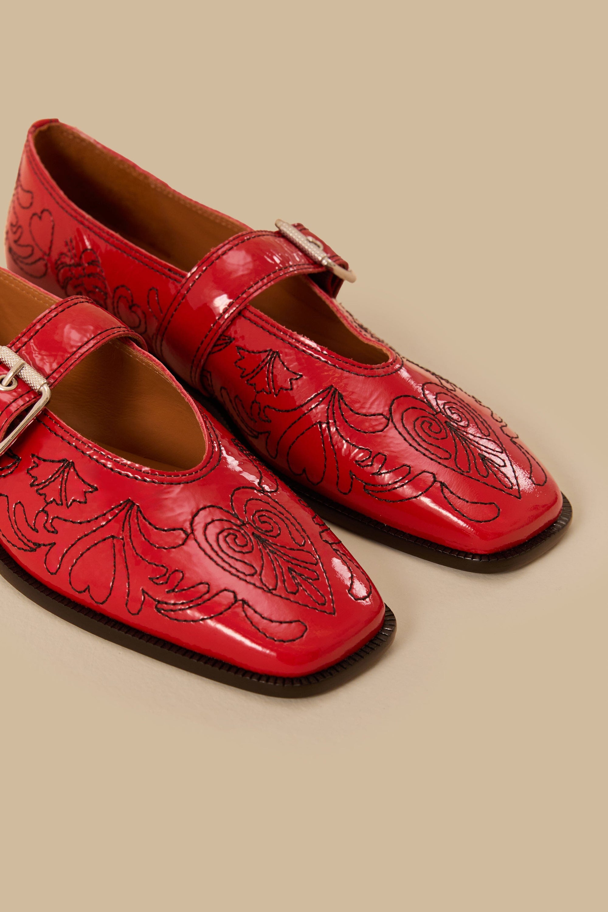 MEDIA OFF LINE_Ballerines brodées en cuir - Rouge