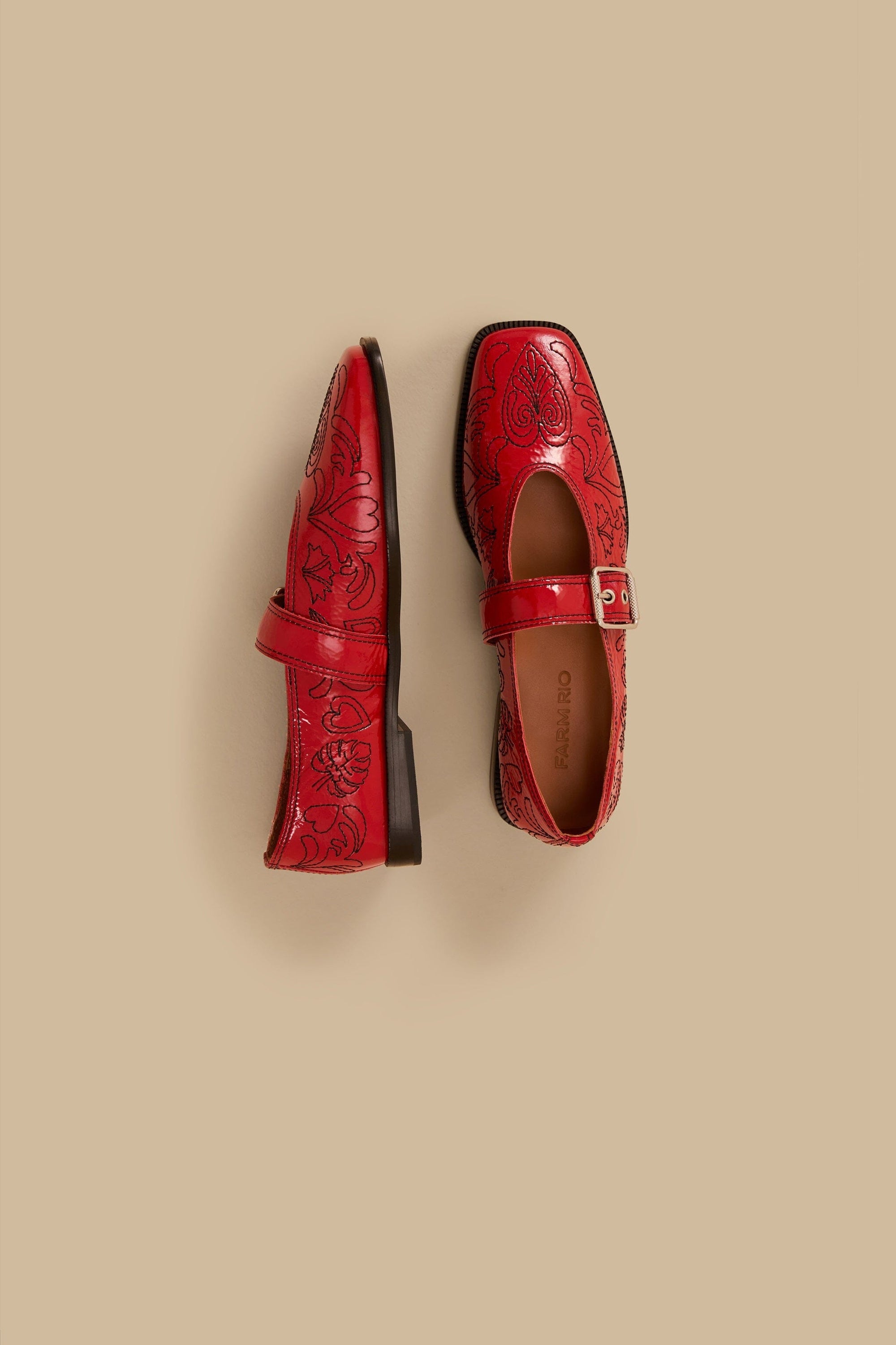 MEDIA OFF LINE_Ballerines brodées en cuir - Rouge