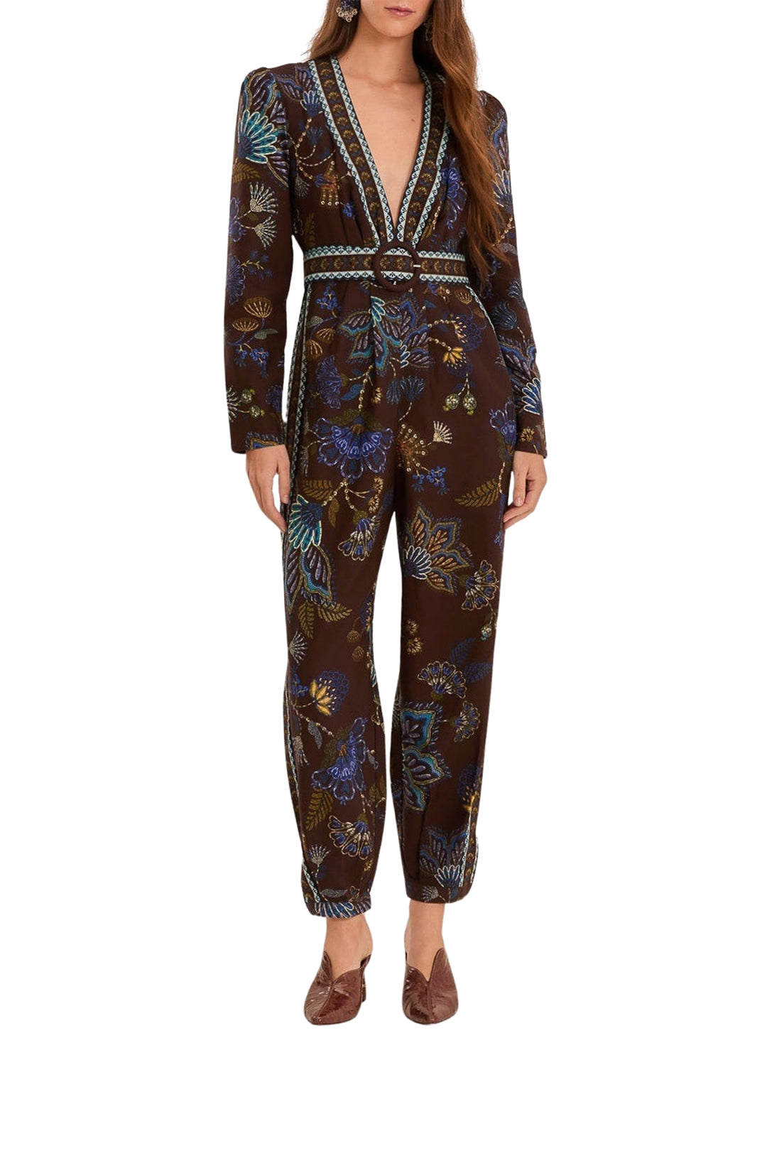 DJV_Embroidered Garden Brown Pantalons - Embroidered Garden Brown