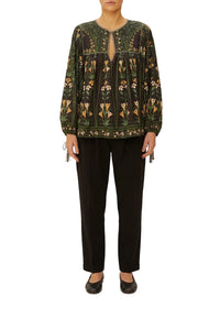 Blouse Flowers Arch en lin - Noir