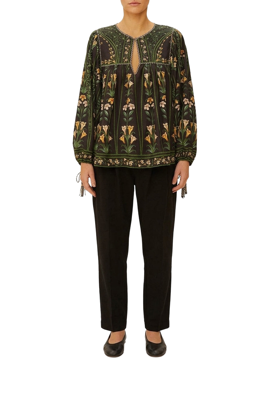 Blouse Flowers Arch en lin - Noir