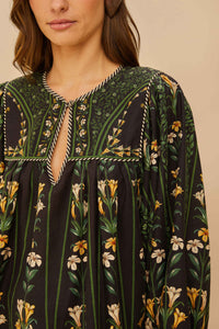Blouse Flowers Arch en lin - Noir