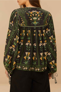 Blouse Flowers Arch en lin - Noir