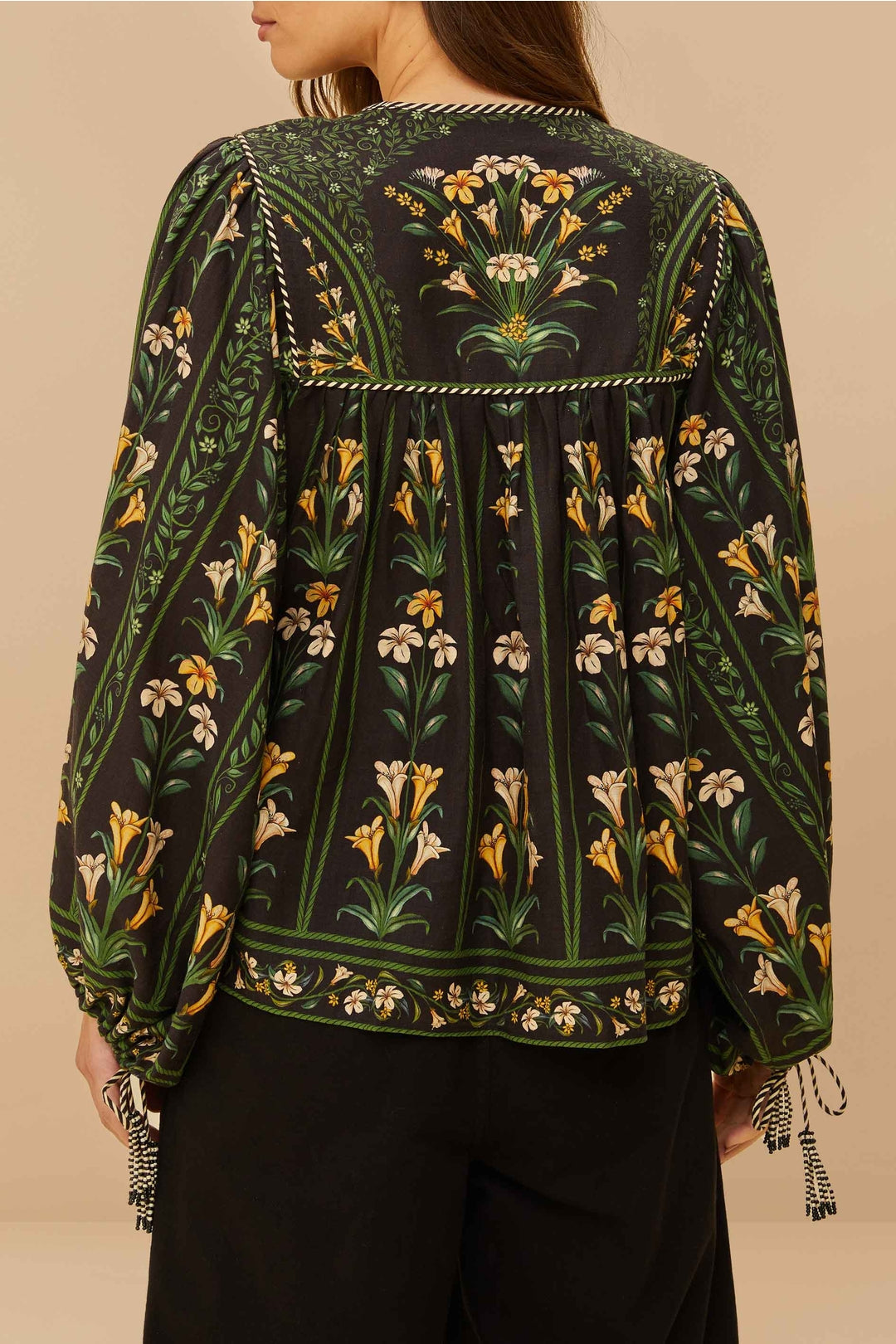 Blouse Flowers Arch en lin - Noir