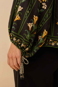 Blouse Flowers Arch en lin - Noir