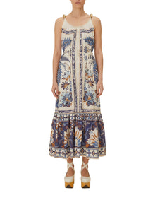 Robe midi Ana Taperstry en lin - Bleu
