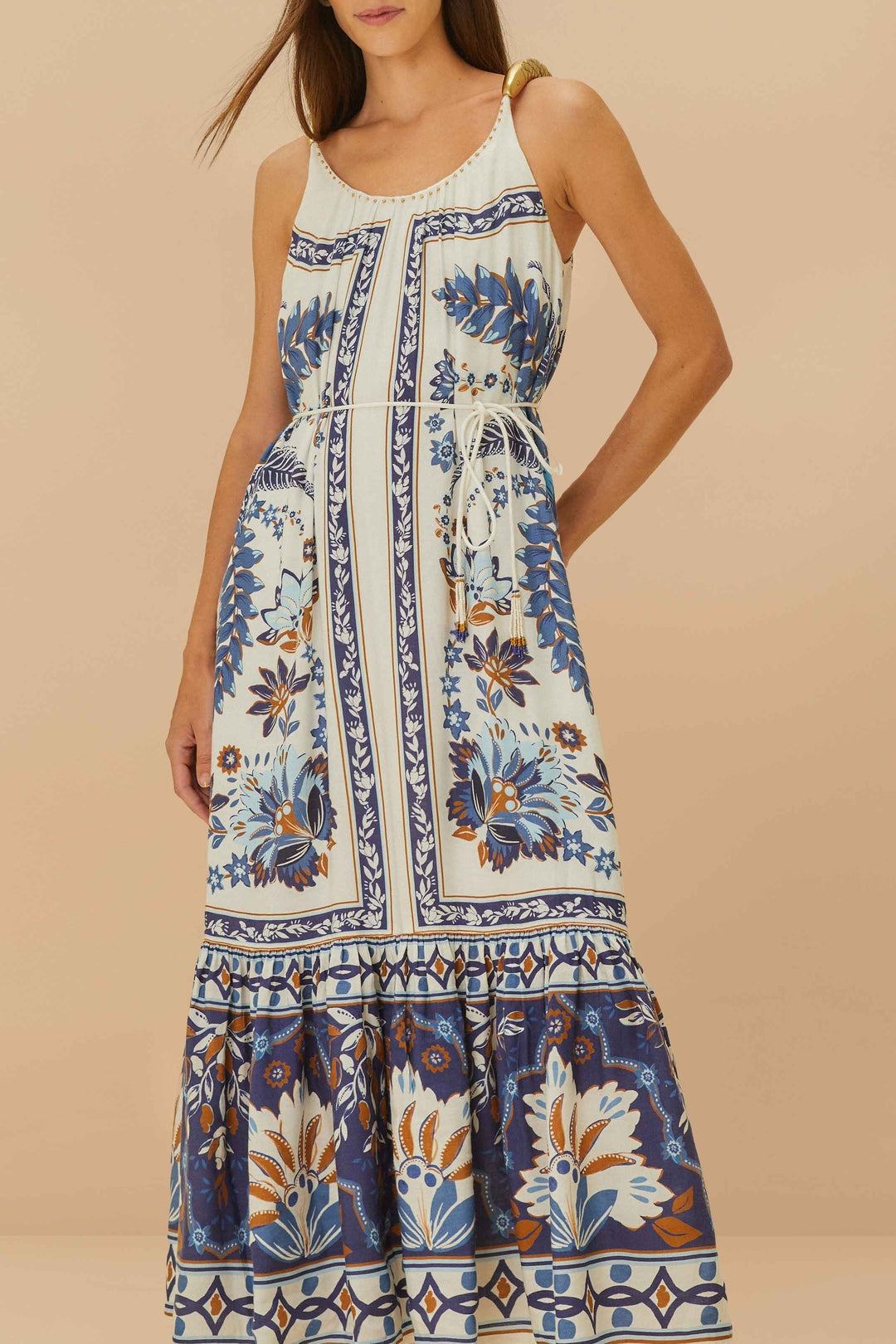 Robe longue Ana Taperstry en lin - Bleu