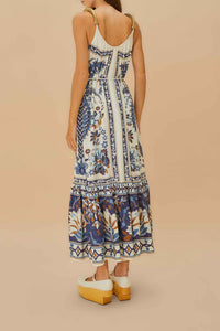 Robe longue Ana Taperstry en lin - Bleu
