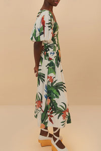 Robe midi Midnight Fiesta en lin - Blanc