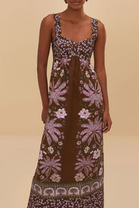 Robe longue Palm Tree en lin - Marron