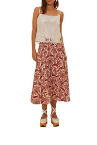 Sleeveless lace and linen camisole - White