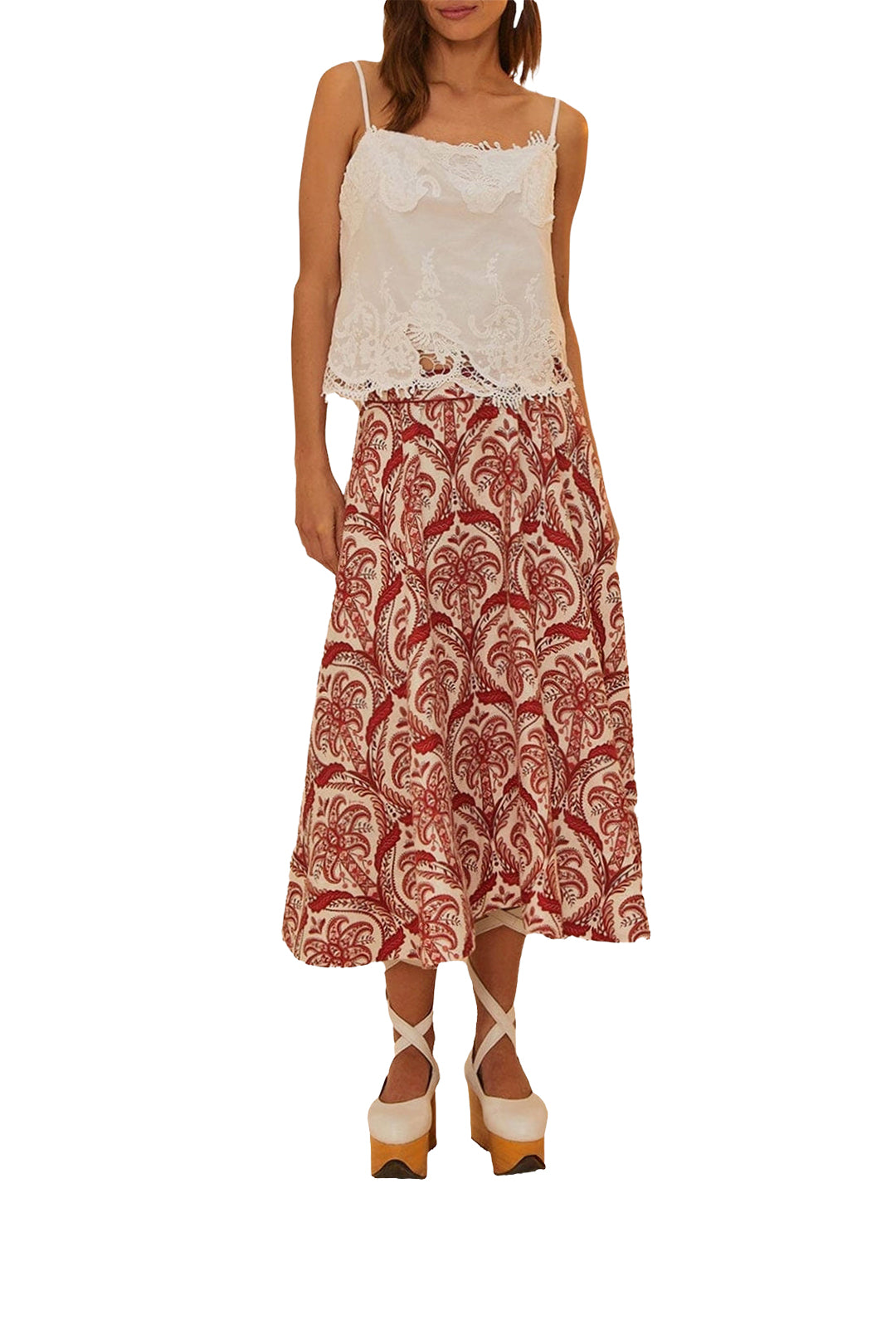 Sleeveless lace and linen camisole - White